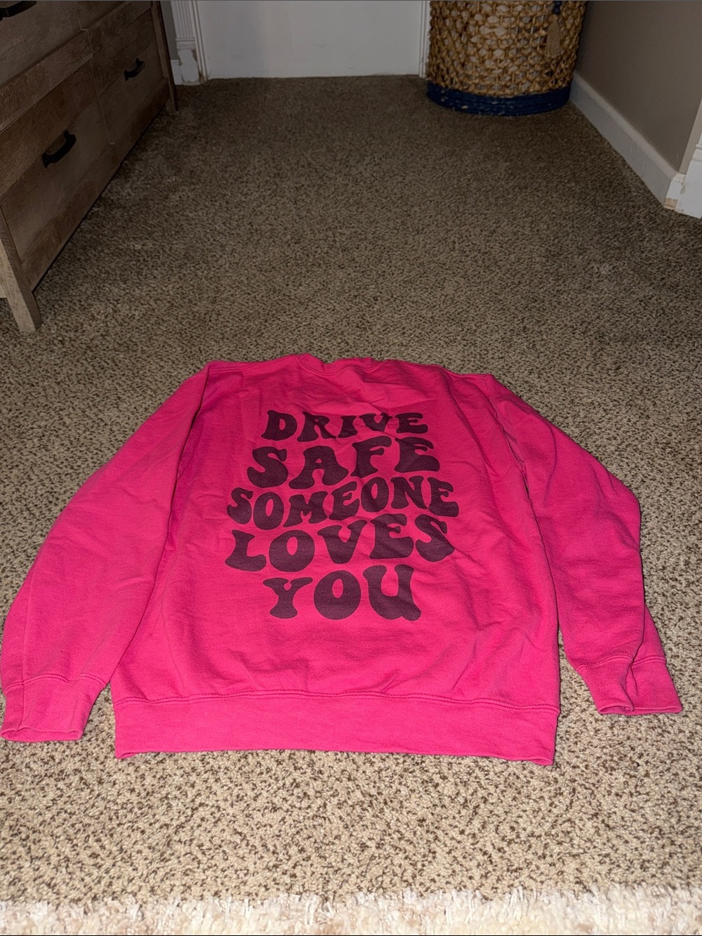 Amazon Pink Crewneck Sweatshirt with Bold Black Graphic Text
